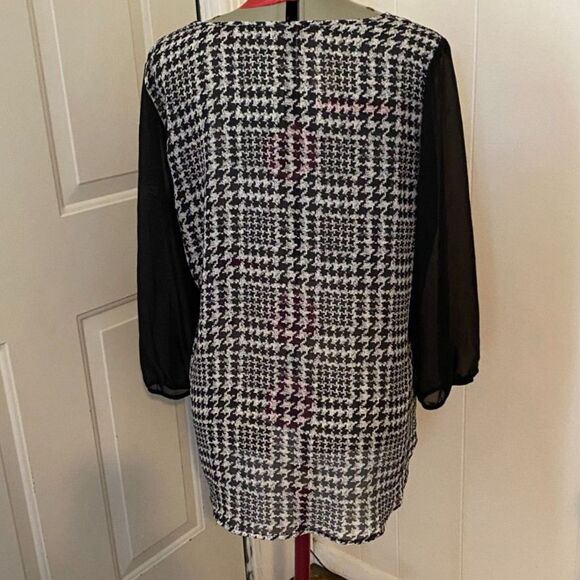 Maurices Hounds Tooth Sheer Boho High Low Tunic Top Size XL - Picture 4 of 8
